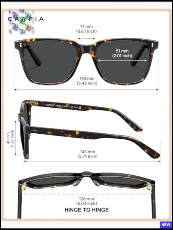 Square Acetate Sunglasses Retro Tortoise Frame UV400 Polarized main image 6